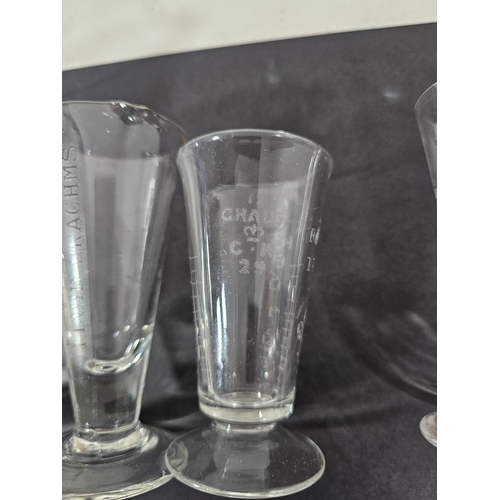 43 - Vintage Pharmacy: Collection of 4 Engraved Measuring Glasses