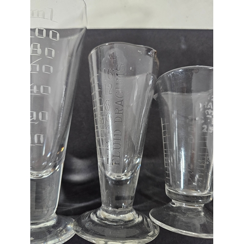 43 - Vintage Pharmacy: Collection of 4 Engraved Measuring Glasses