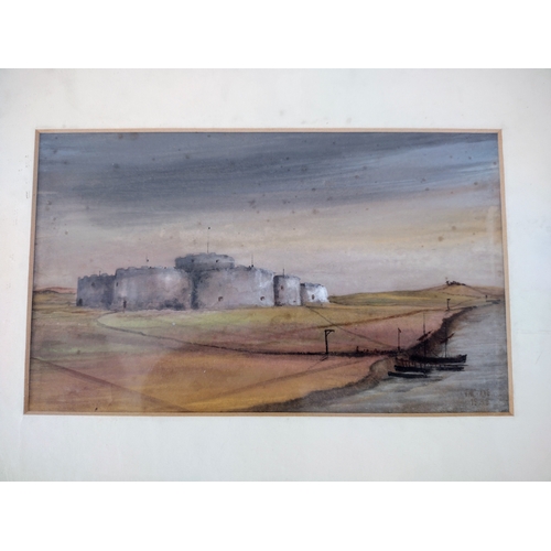 53 - Watercolour Landscape by Manfred Page, Signed and Dated 1956, Depicting Camber Castle, Rye, East Sus... 