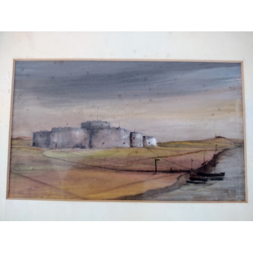 53 - Watercolour Landscape by Manfred Page, Signed and Dated 1956, Depicting Camber Castle, Rye, East Sus... 