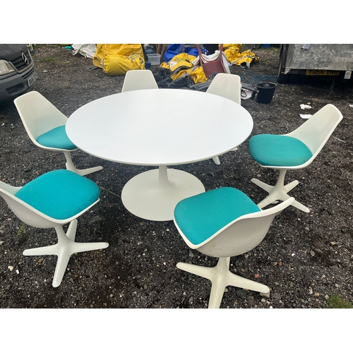 75 - 1960s Vintage Retro Spaceage Arkana Dining Set by Maurice Burke – Round Table with 6 Tulip Chairs