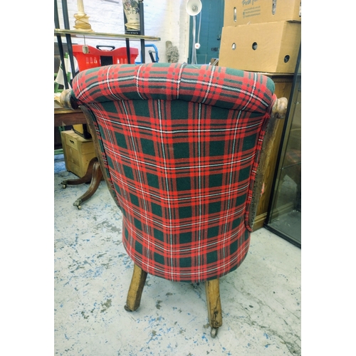 77 - Victorian Arm Chair with Turned Legs and Modern Tartan Upholstery