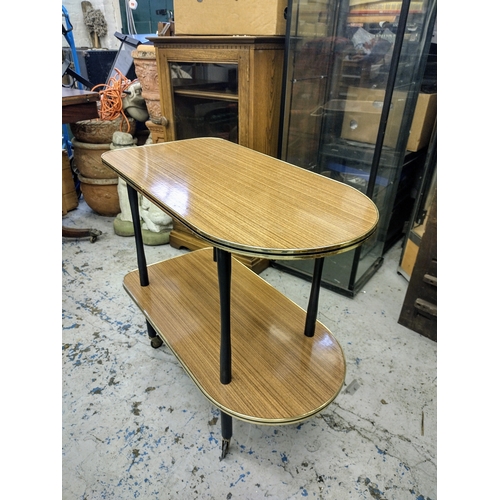 79 - 1950s Mid-Century Modern Two-Tier Tea Trolley / Bar Cart with Formica Top and Metal Legs