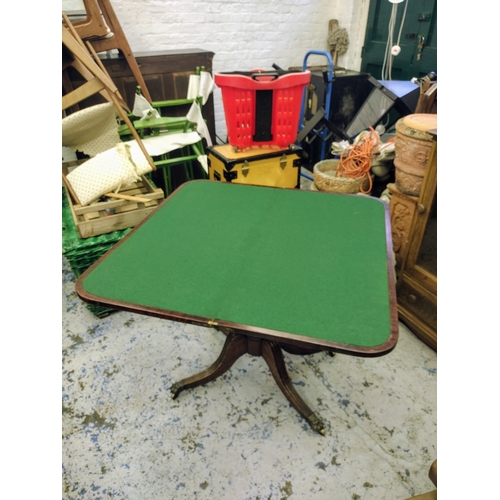 80 - Early 19th-Century Mahogany Regency Card Table with Pedestal Base and Green Baize Interior