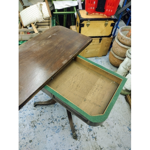 80 - Early 19th-Century Mahogany Regency Card Table with Pedestal Base and Green Baize Interior