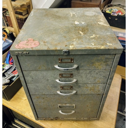 82 - Bisley Metal Filing Cabinet with Four Drawers, Featuring Industrial Design Approx 28