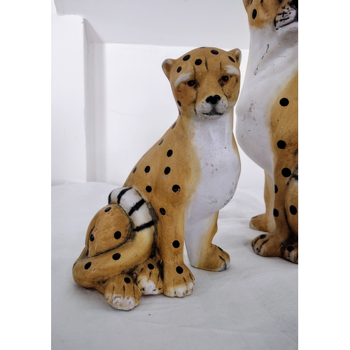 88 - Set Of Vintage Ceramic Cheetah Figurines, Featuring Hand-Painted Details And African Wildlife-Inspir... 