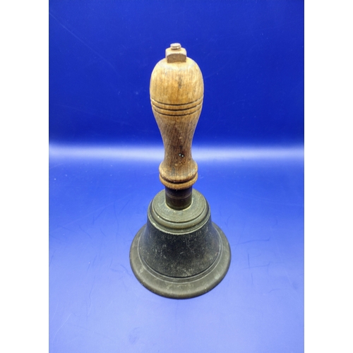 87 - Late 19th to Early 20th Century School Handbell with Turned Wooden Handle and Metal Bell Approx 8