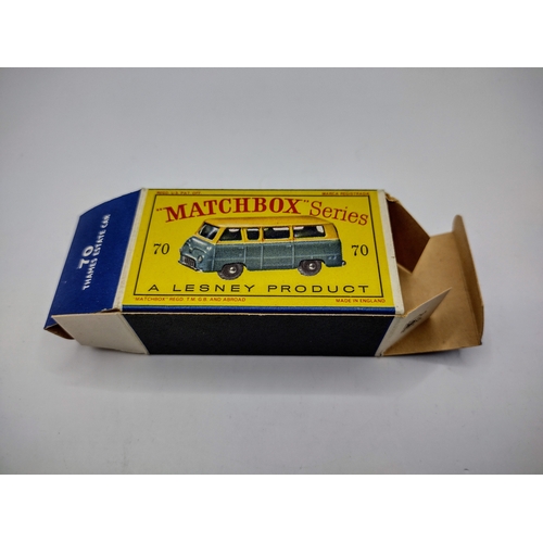 100 - Vintage Matchbox 70a Ford Thames Estate Car - Black plastic wheels, green windows. Type E Box.