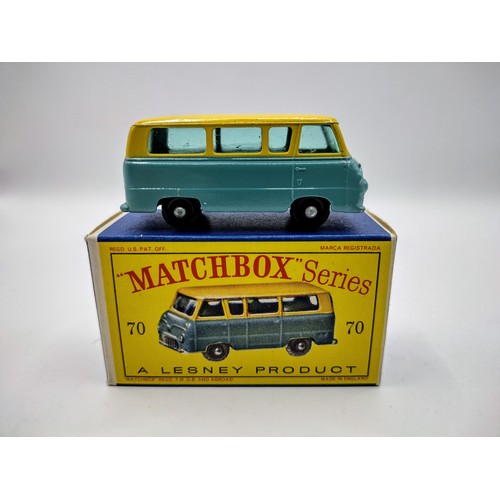 100 - Vintage Matchbox 70a Ford Thames Estate Car - Black plastic wheels, green windows. Type E Box.