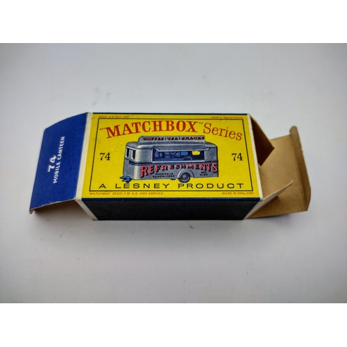 107 - Vintage Matchbox 74a Mobile Refreshments Bar - Silver Body, Lt Blue Base, Black Plas. Wheels with op... 