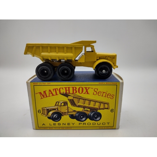 110 - Vintage Matchbox 6c Euclid Dumper - 10 Black Plastic Wheels. Type 3 Box