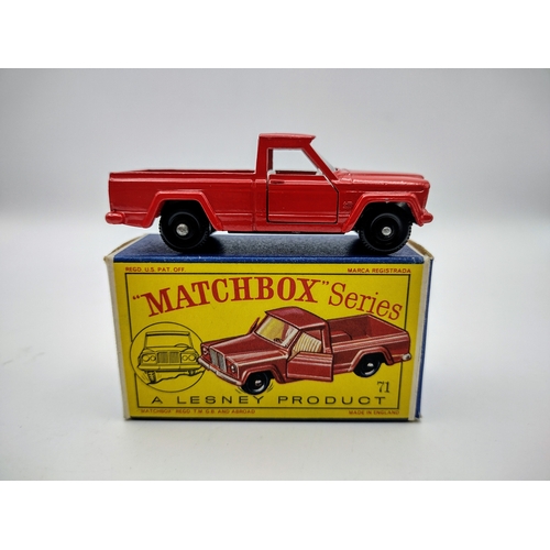 112 - Vintage Matchbox 71b Jeep Gladiator Pick Up - White interior. Type 3 Box