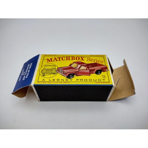 112 - Vintage Matchbox 71b Jeep Gladiator Pick Up - White interior. Type 3 Box