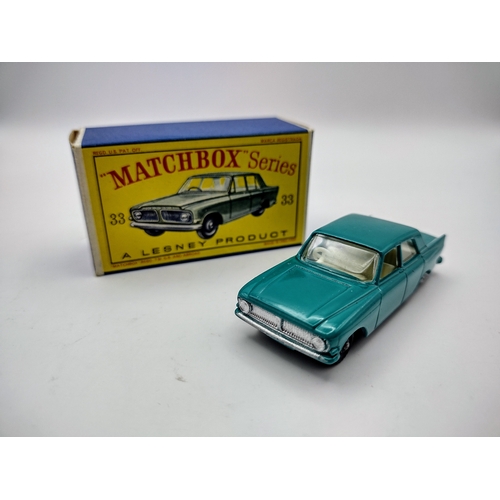 113 - Vintage Matchbox 33b Ford Zephyr 6 - Black Plastic Wheels. Type 3 Box