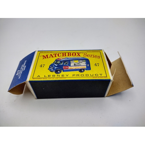 114 - Vintage Matchbox 47b Commer Ice Cream Van - Lyons Maid, Black Plastic Wheels. Type 3 Box