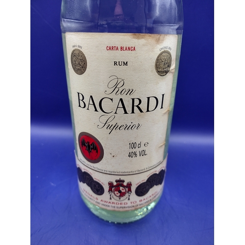 132 - Vintage Classic 1980s Bacardi Carta Blanca Superior Rum Bottle (1 Litre, 40% Vol)