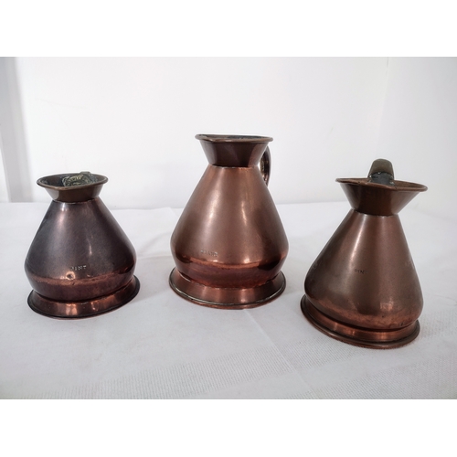 142 - Set of Three Vintage Copper Ale Measures by Lumley & Co., London - Pint and Quart Sizes