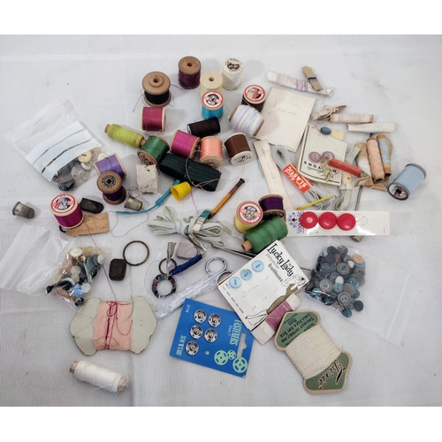 154 - Miscellaneous Box Of Sewing Item Including Needles Reels of Cotton Hooks Scissors etc