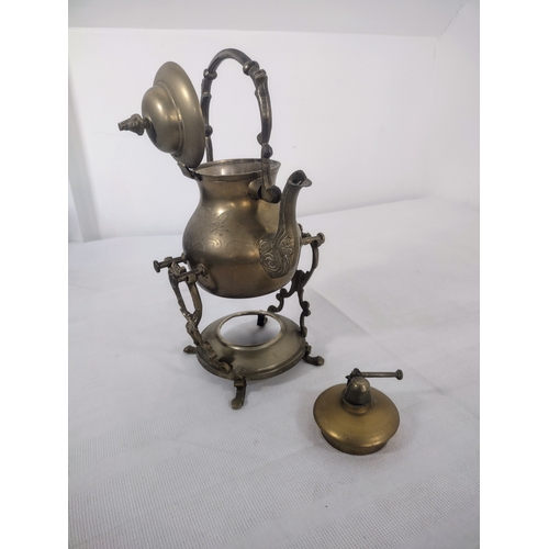 164 - Antique Brass Tilting Spirit Kettle With Brass Stand And Burner & A Pair of Mid-Century Polished Bra... 