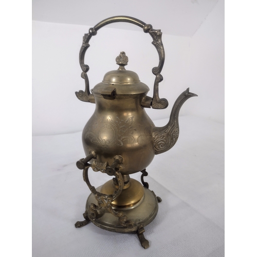 164 - Antique Brass Tilting Spirit Kettle With Brass Stand And Burner & A Pair of Mid-Century Polished Bra... 