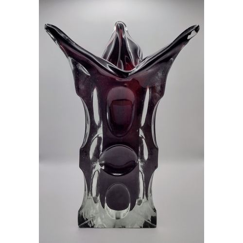 165 - Karlovarske Sklo Mstisov Deep Red Glass Tricorn Vase Circa