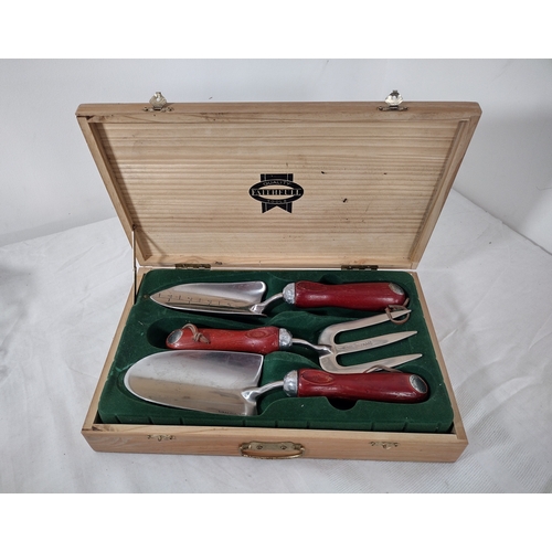 3 - Vintage Faithfull Tools Boxed Gardening Set Featuring Stainless Steel Trowels And Fork With Wooden H... 