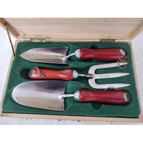 3 - Vintage Faithfull Tools Boxed Gardening Set Featuring Stainless Steel Trowels And Fork With Wooden H... 