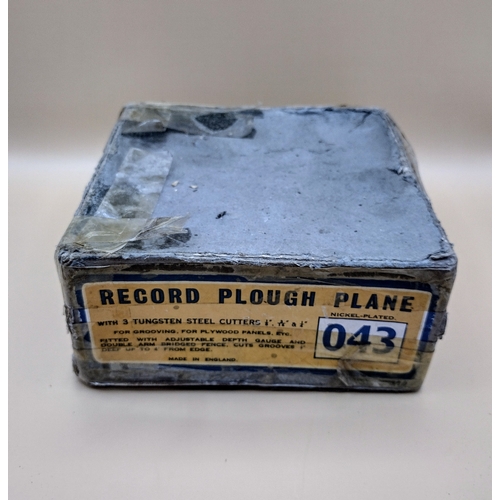 6 - Vintage Record 043 Nickel-Plated Plough Plane with Original Box and Tungsten Steel Cutters, Likely 1... 