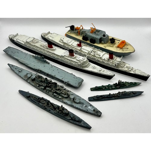 9 - 8 Metal / Diecast Ships to include Dinky Toys Motor Patrol Boat 675 Air Sea Rescue 678, Minic, Trian... 