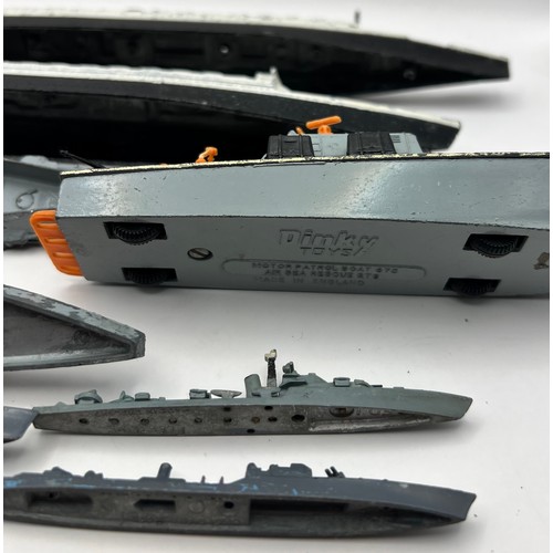 9 - 8 Metal / Diecast Ships to include Dinky Toys Motor Patrol Boat 675 Air Sea Rescue 678, Minic, Trian... 