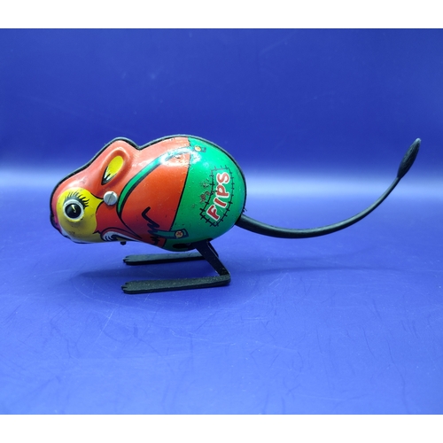 11 - Vintage East Germany (GDR) Tinplate Wind-Up Toy Mouse Featuring Fips Design By VEB Mechanische Spiel... 