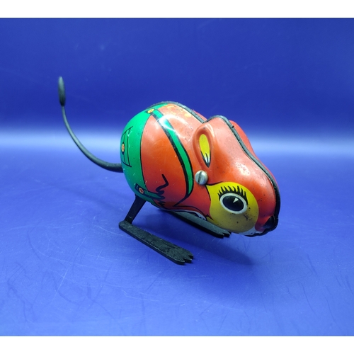 11 - Vintage East Germany (GDR) Tinplate Wind-Up Toy Mouse Featuring Fips Design By VEB Mechanische Spiel... 