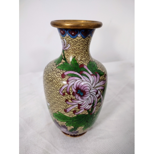 12 - Mid-20th Century Chinese Cloisonné Collection Featuring Two Vases With Chrysanthemum And Plum Blosso... 