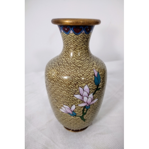 12 - Mid-20th Century Chinese Cloisonné Collection Featuring Two Vases With Chrysanthemum And Plum Blosso... 