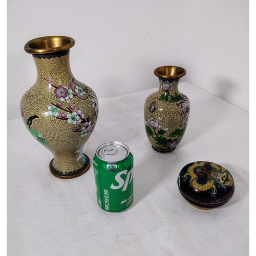 12 - Mid-20th Century Chinese Cloisonné Collection Featuring Two Vases With Chrysanthemum And Plum Blosso... 