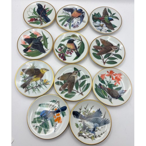 15 - Collection of 11 Franklin Porcelain Songbirds of the World Miniature Plates with Cards