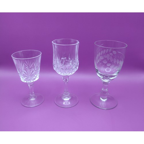 23 - Set of Twelve Crystal Sherry Glasses Featuring Etched and Cut Patterns in Varying Designs (Six, Four... 