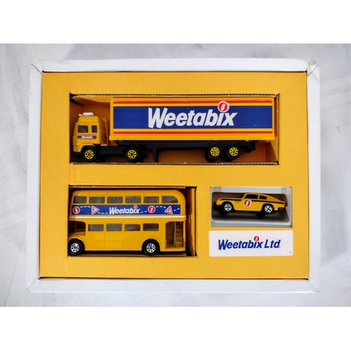 24 - Special Edition Weetabix Corgi Collection Set Featuring 1989 Double-Decker Bus, Delivery Truck, and ... 