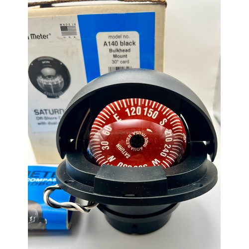 33 - Unused Boxed Offshore Compass Saturn A140 Black by Aqua Meter.  Bulkhead Mount 30 Degree Dual Read C... 