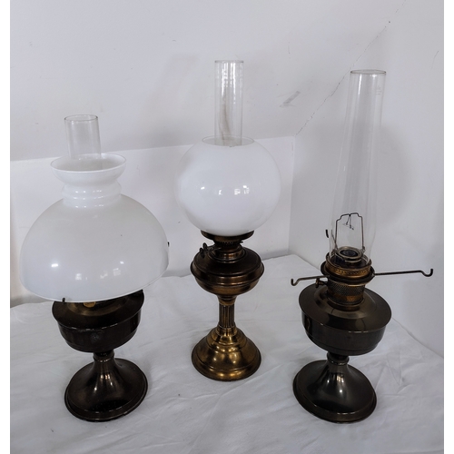 45 - 3x Vintage Aladdin Oil Lamps Including Model 23, Including Brass Bases, Original White Glass Shades,... 