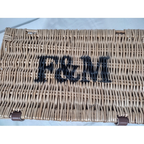 39 - Vintage Fortnum & Mason Wicker Hamper with Leather Straps approx 16