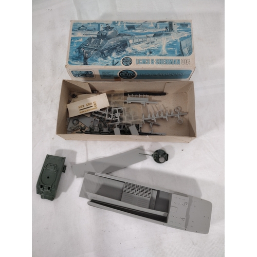 43 - Mid-1970s Airfix LCM3 & Sherman Tank 00 Scale Model Kit, Partially Assembled, Featuring Detailed WWI... 