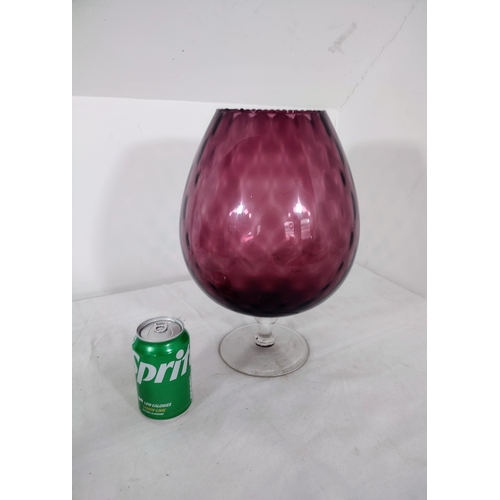 42 - Large 15-Inch Italian Glass Vase in Amethyst with Textured Goblet Form, Possibly Empoli, Circa late ... 