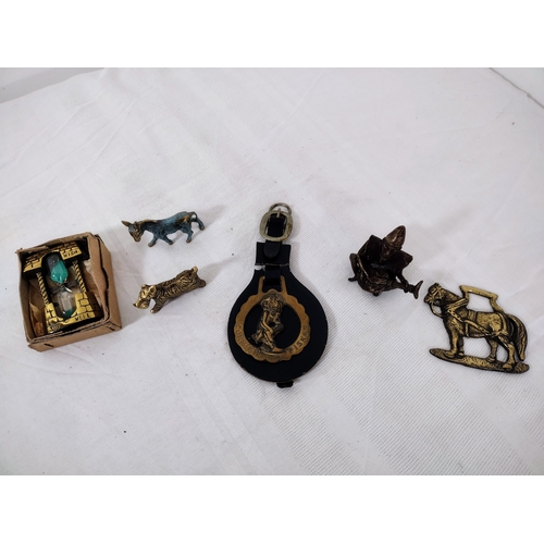 48 - Small Collection of Mid-20th Century Brass Figures and Horse Brass To Include Cornish Piskey, Wish Y... 