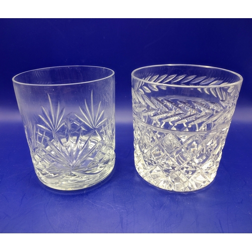 59 - Set of Heavy Lead Crystal Whiskey Decanter and 2 Pairs of Tumblers Featuring Intricate Cut Designs