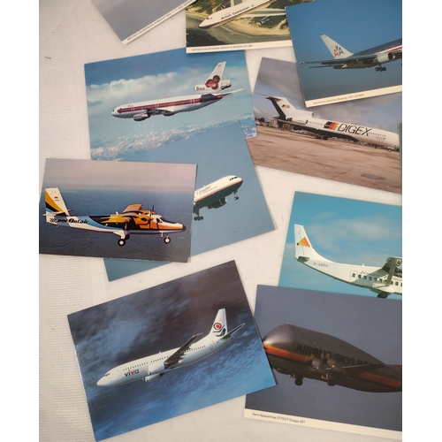 52 - Collection of Vintage Airline Postcards Featuring Iconic Aircraft from International Carriers, Inclu... 