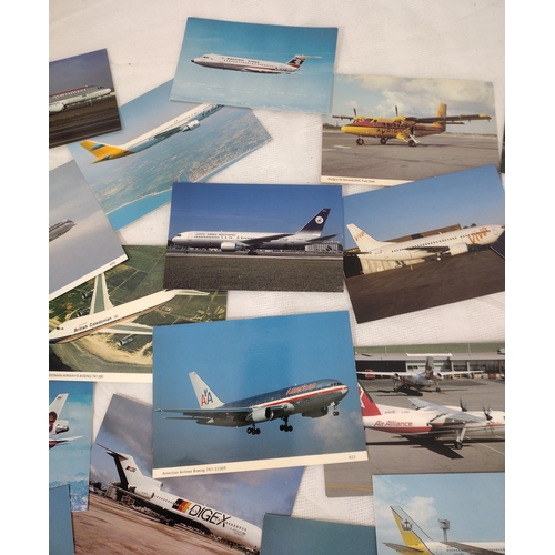 52 - Collection of Vintage Airline Postcards Featuring Iconic Aircraft from International Carriers, Inclu... 