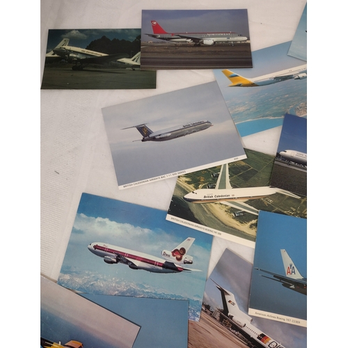 52 - Collection of Vintage Airline Postcards Featuring Iconic Aircraft from International Carriers, Inclu... 