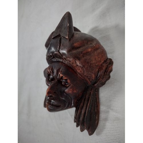 68 - Hand-Carved Mid-20th Century Japanese Oni Mask, Featuring Intricate Demon Depiction in Dark Wood app... 